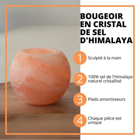Bougeoir en Cristal de Sel Himalaya Sphère 900g