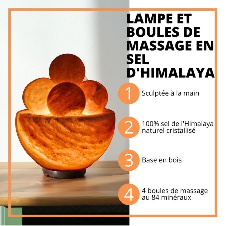 Lampe avec 4 boules de massage en Sel d'Himalaya