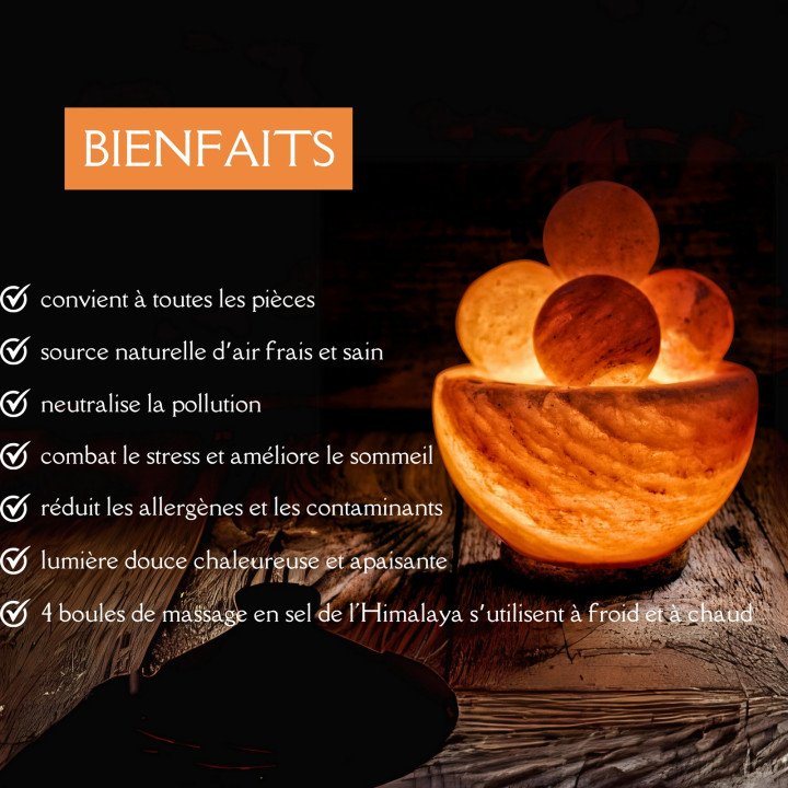 Lampe avec 4 boules de massage en Sel d'Himalaya
