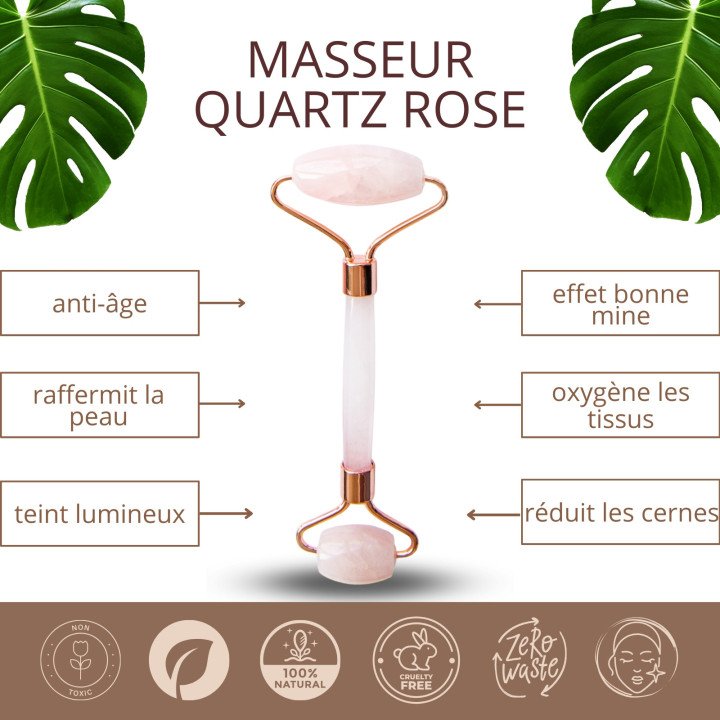 1 Masseur Visage en Quartz Rose + Housse