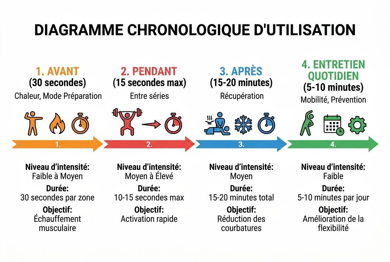 Chronologie d'utilisation du pistolet de massage