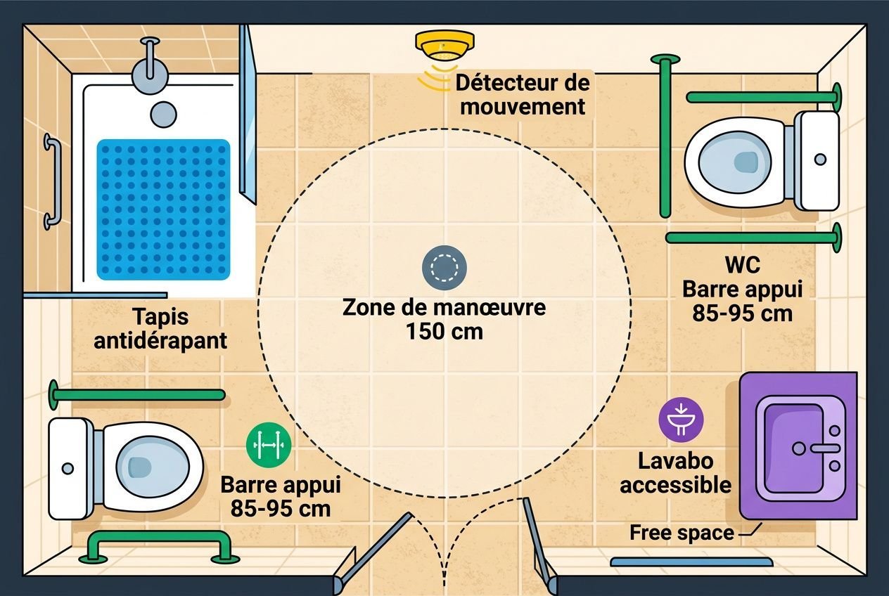 Plan sécurisé de salle de bain sénior