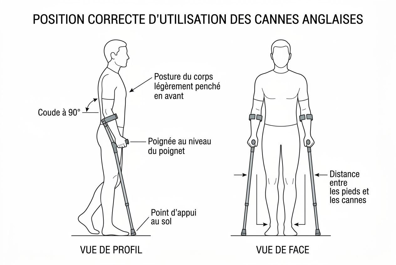 Position correcte des cannes anglaises