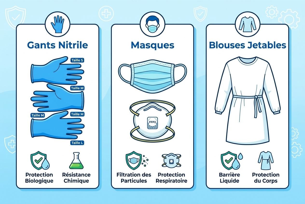 Trois catégories d'équipement de protection individuelle médicale